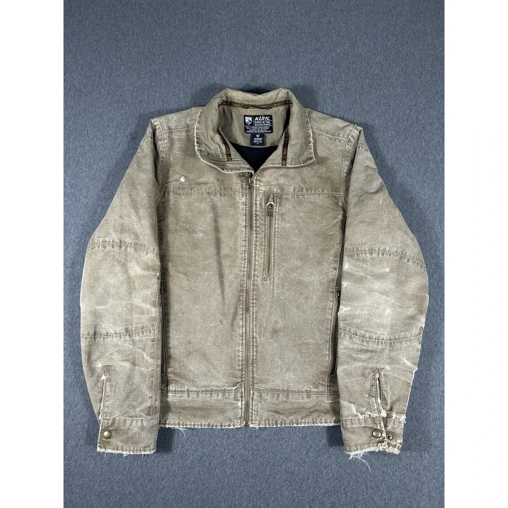 KÜHL Burr Jacket Mens Medium Khaki Tan Vintage Canvas Full Zip Workwear
